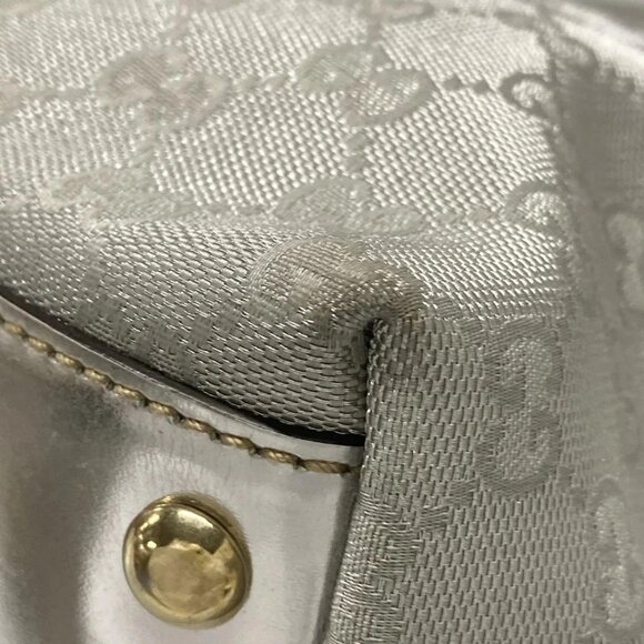 Auth GUCCI New Brit/GG 169946 Silver Jacquard Leather Tote Bag - Picture 8 of 16